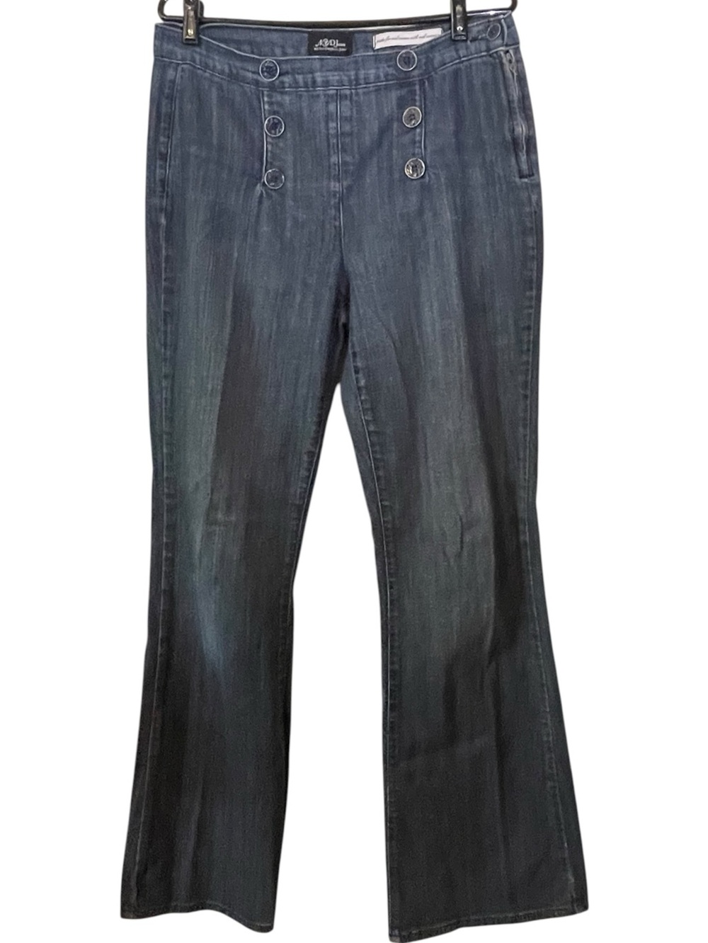 NYDJ Not Your Daughters Jeans Navy Blue Wash Denim Sailor Button Flare Jeans 10